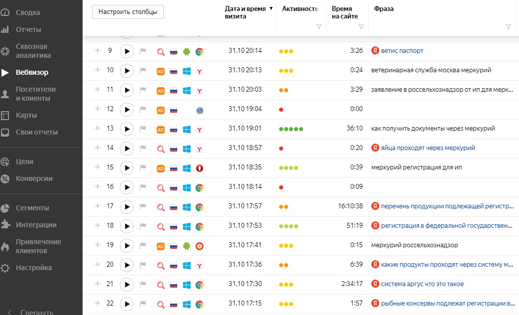 Инструмент Вебвизор в Яндекс Метрике